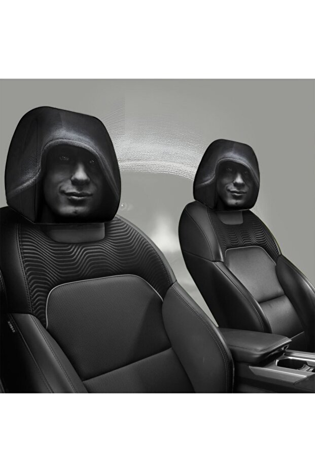 A 2pcs Dark Aesthetic Mysterious Portrait Print Car Headrest Covers, Fit with Elastic Design