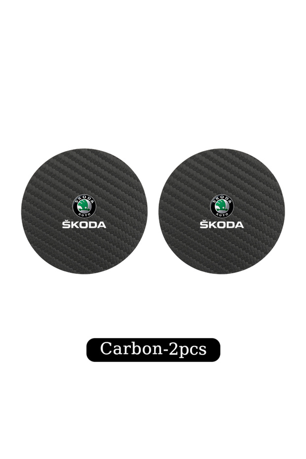 2pcs 2Pcs Car Carbon Leather Water Cup Pad Anti-noise Coaster For Skoda Octavia Superb Rapid Kodiaq