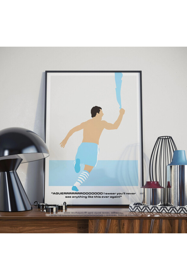 Sergio Aguero Illustration Themed Poster With Frame