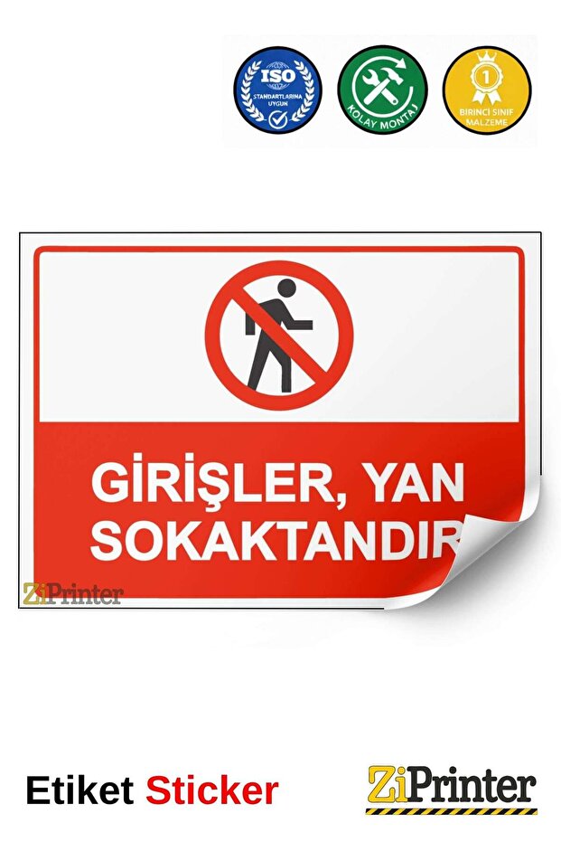 Entrances Are from the Side Street, Warning Sign Sticker 25X35 cm