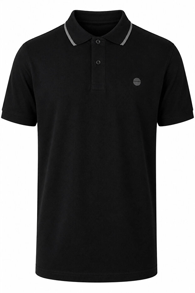 Logo Pike Stripe Collar Black Men's Polo Collar T-Shirt 2063
