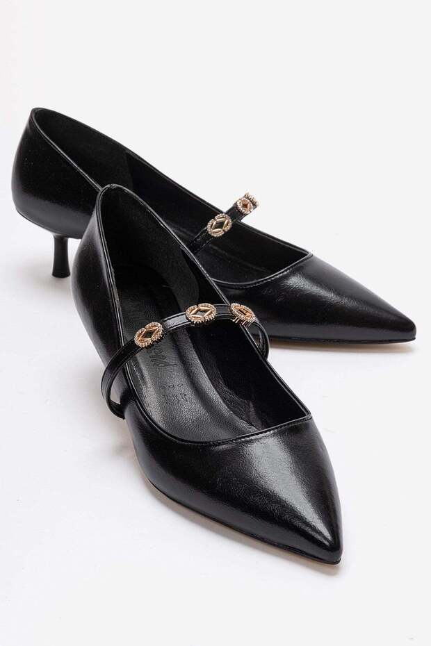 Women's 3-Buckle Thin Heel Pointed-Toe High-Heeled Shoes; Black Wrinkled