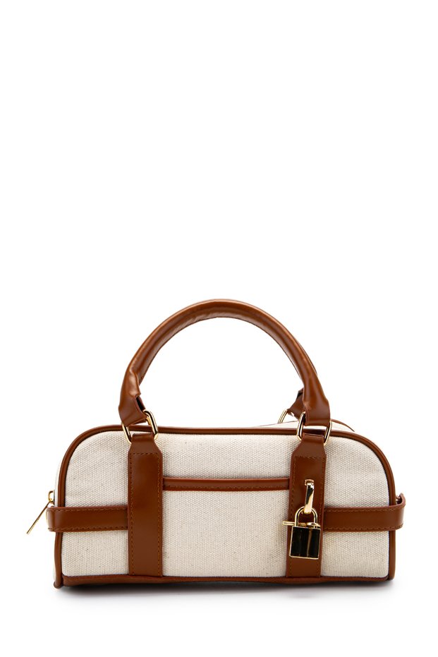Key Lock Charm Detailed Straw Women's Crossbody Bag Hamburg Tan