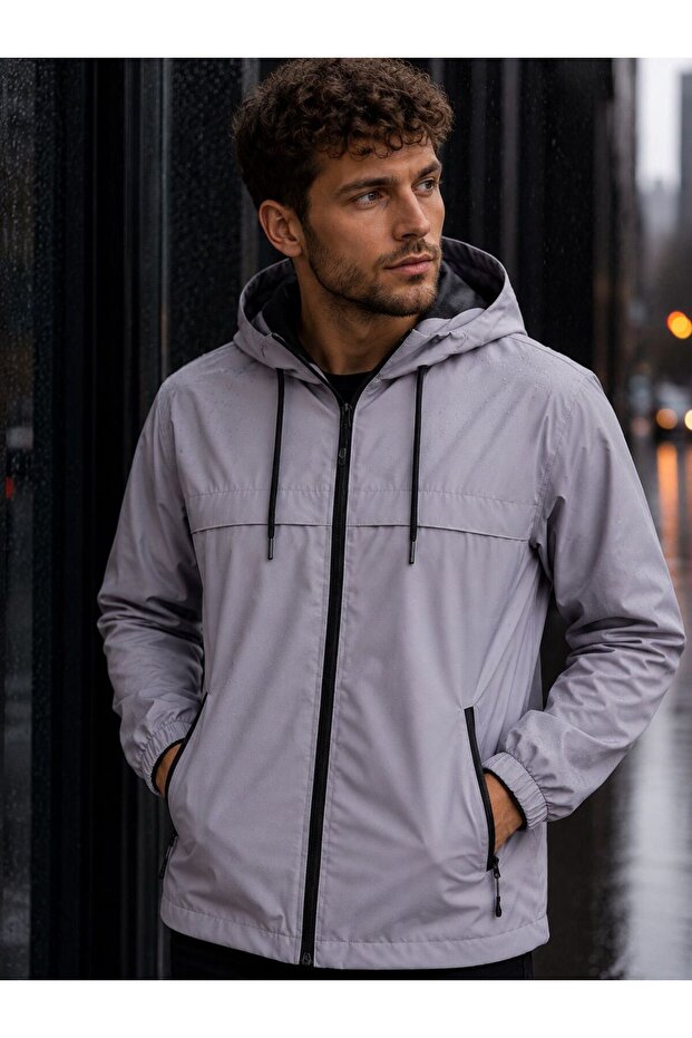 Water Repellent Oversize Men's Hooded Raincoat
