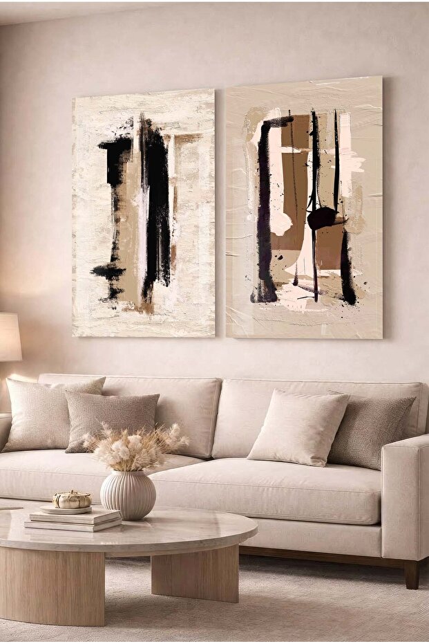Brushed Earth Tones Concept 2-Piece Glass Painting Set for Office and Home Painting
