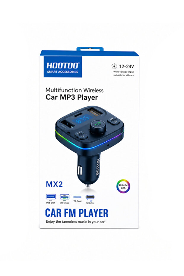 مشغل MP3 لاسلكي للسيارة MX2 - جهاز إرسال FM مع بلوتوث وشحن سريع