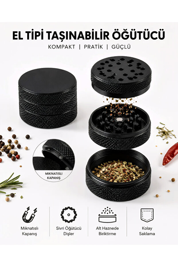 3-Layer Tobacco and Spice Grinder | Mini Handheld Portable Grinder with Lower Chamber