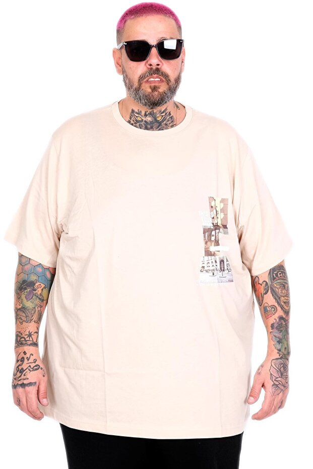 Mode XL Large Size T-Shirt This Is Your Time U26106 Beige