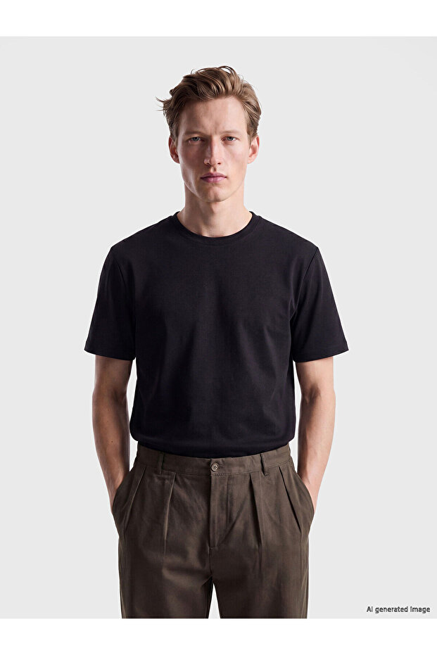 تي شيرت NEVAVM Farkıyla Loose Fit Basic Dry Touch ذو تصميم فضفاض