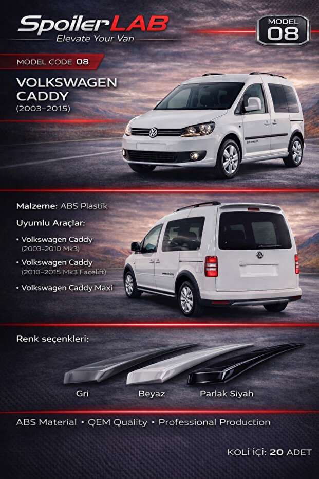 Tc20-100009 Spoiler Abs Piano Black No:8 Vw Caddy 03-15 Imported Premium