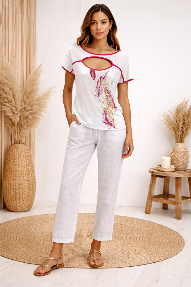 Printed Women's Blouse 25Y46146-Fuşya-09