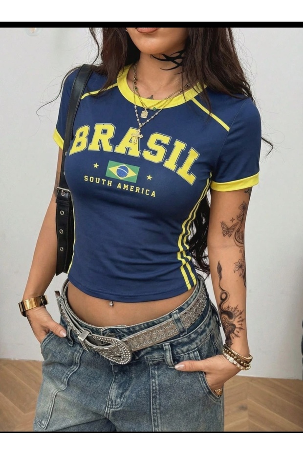 Y2K Blokecore Aesthetic Brazilian Printed Crop T-Shirt