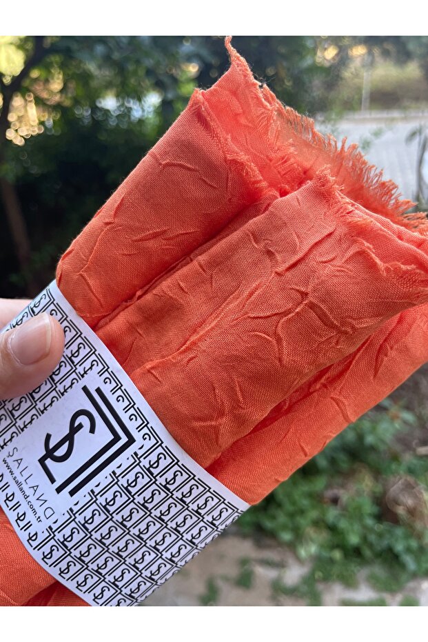 Turuncu bambu kraş tesettür şal