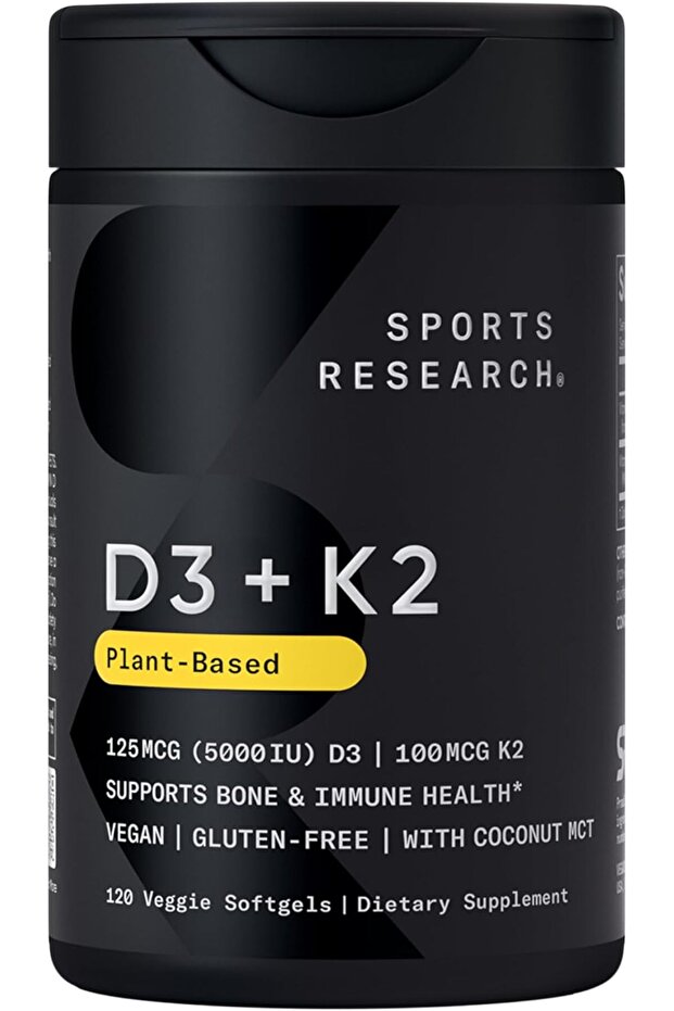 ® Vitamin D3 + K2 w/Coconut Oil - Vegan Vitamin D 5000iu & Mk7 Vitamin K 100mcg for Bone & Immune Support