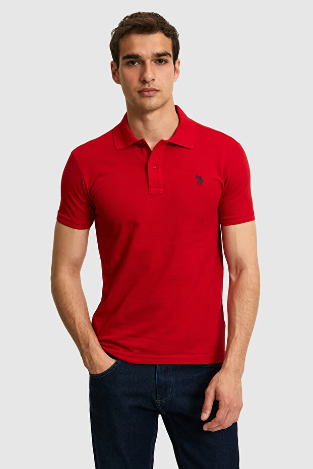 Men's Slim Fit Polo Collar Red Basic T-Shirt 50322347-Vr171