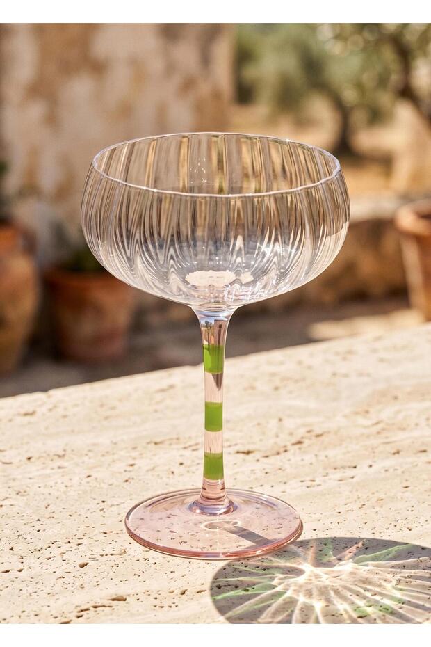 Footed Glass Ice Cream Bowl Pink Green 240 ml