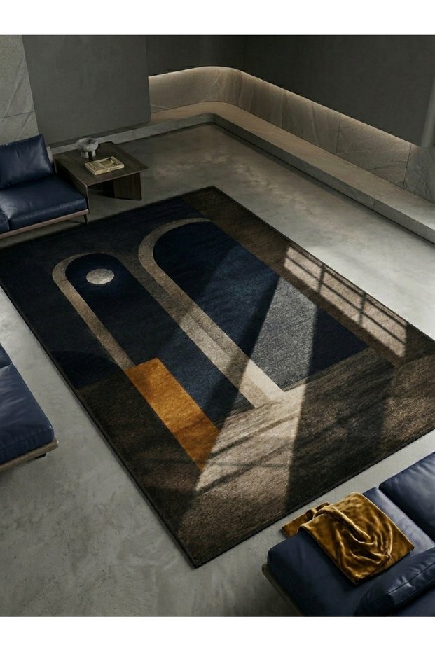 Sdt Minimalist Artistic Canyon Effect Navy Blue Coffee Tone Modern Woven Base Decorative Carpet Sdt1389