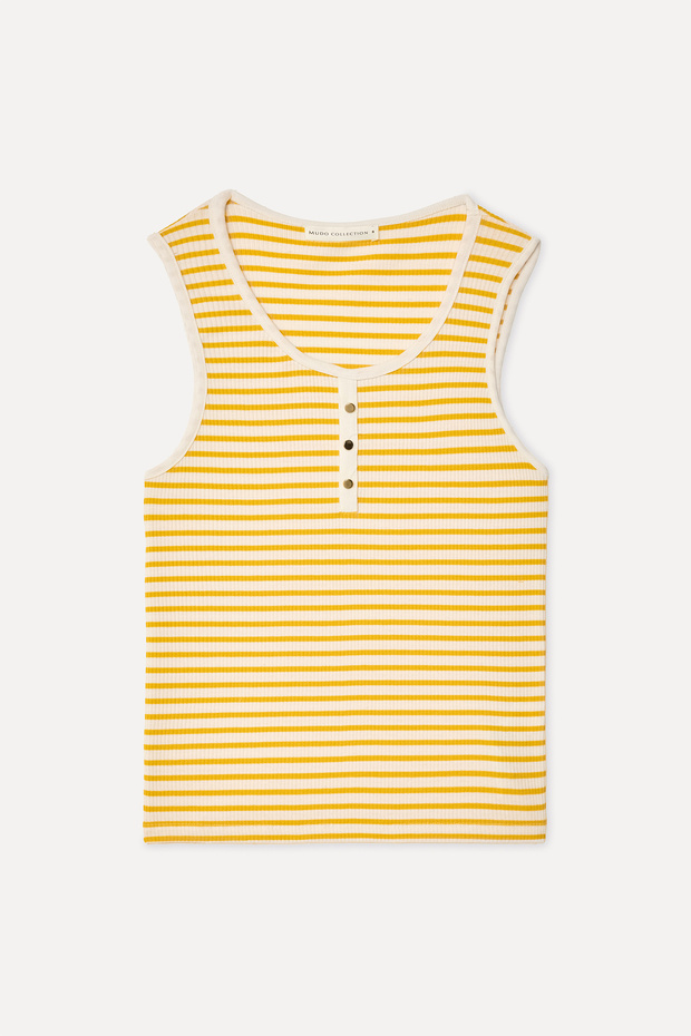 Women's Yellow Striped Crew Neck Tank Top