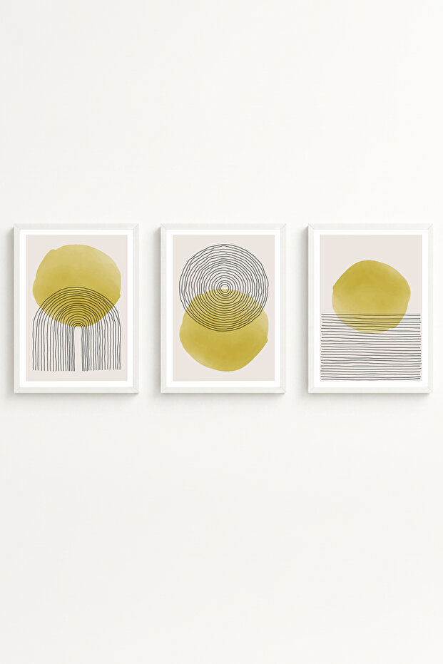 Set of 3 Paintings with White Wooden Frame Huhu144 - Triple Painting Set with White Frame