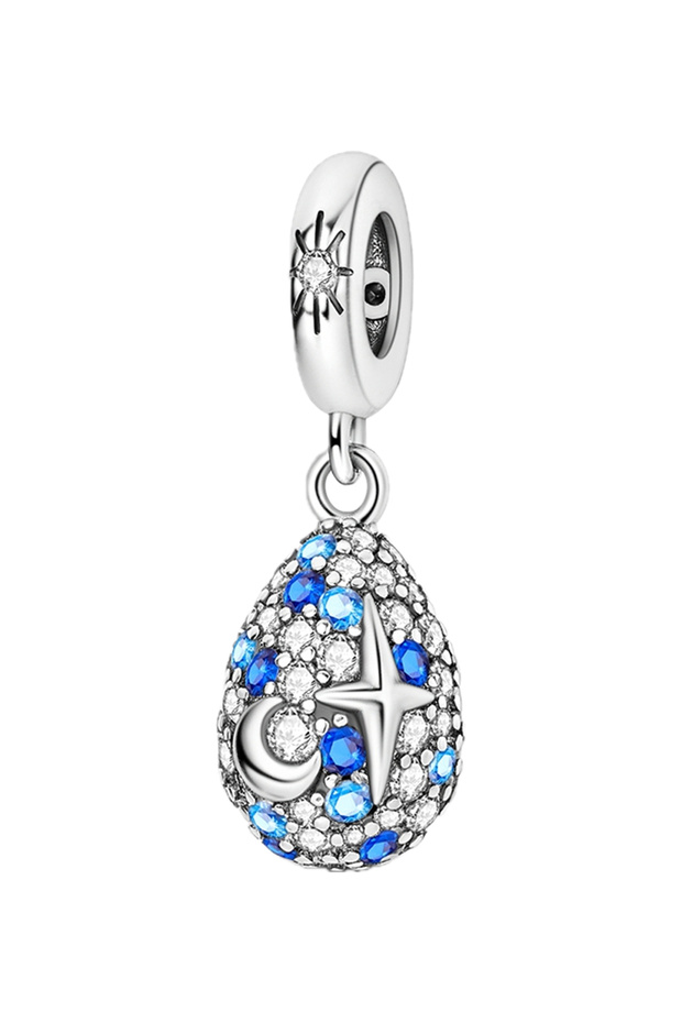 Blue Stone Moon and Star Egg Dangle Charm