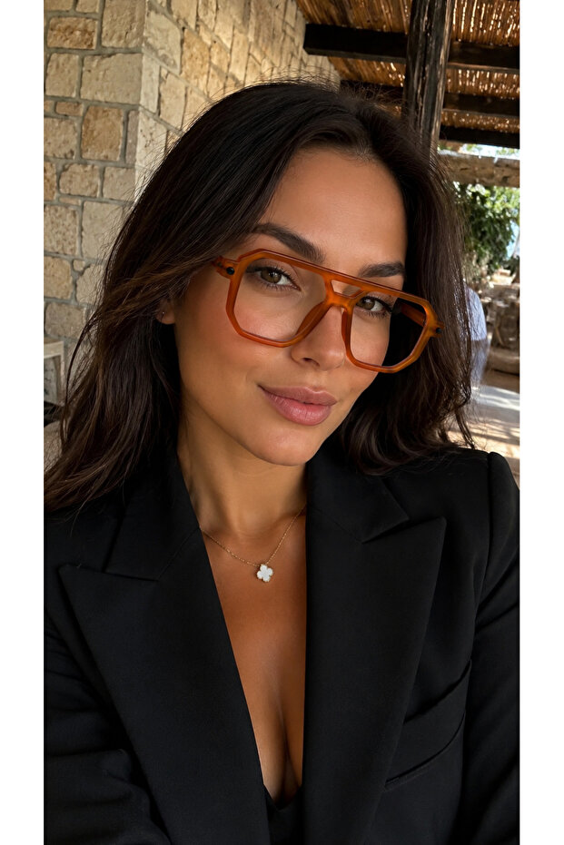Lyvien Orange Geometric Blue Light Glasses |   Modern Transparent Glass Unisex Design