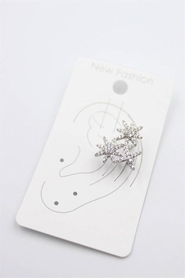 Stoned Cartilage Earrings - Silver