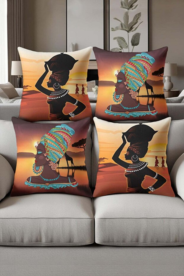 Digital Printed Soft Textured 4-Piece Throw Pillow Cover Set Krl0178