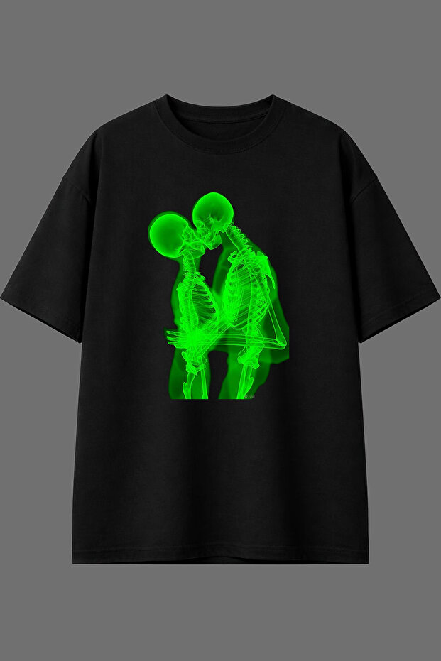Green Valentine Design Pre-Printed Black Oversize T-Shirt