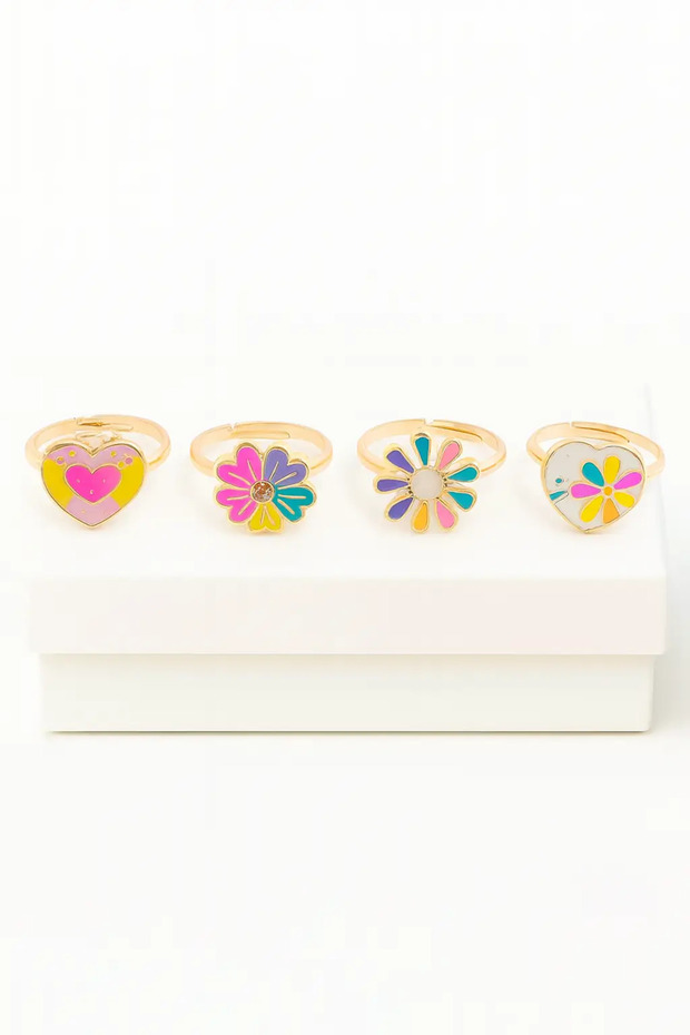Adjustable 4Pcs Star Rainbow Cherry Strawberry Unicorn Heart Children Rings