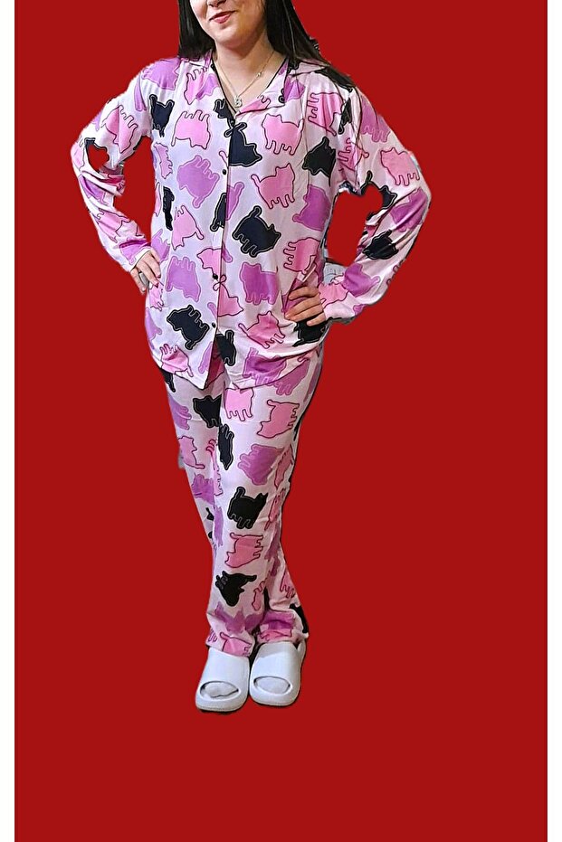 Shirt Collar Buttoned Pajama Set