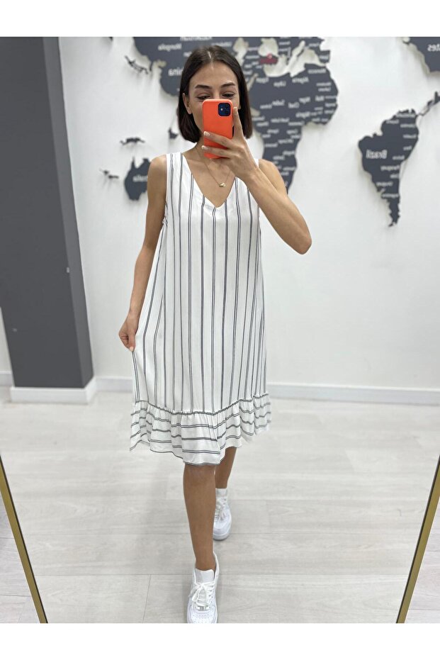 Women's Patterned Skirt Ruffle Sleeveless Midi Dress