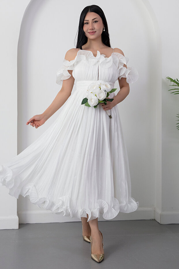 Heart Neck Bust and Hem Ruffled Evening Dress BAL139