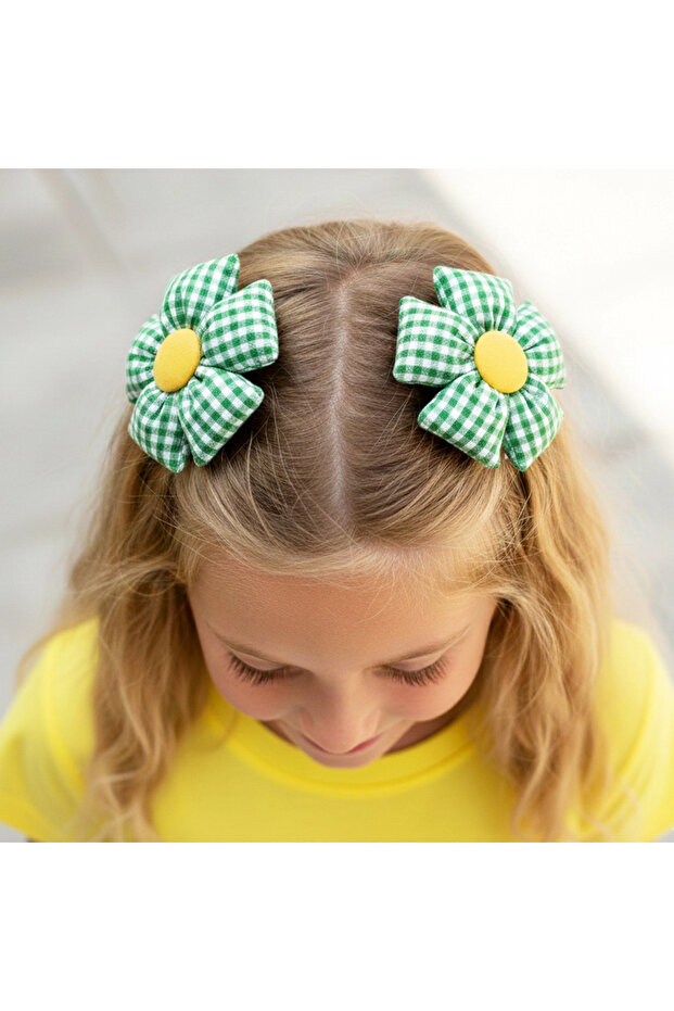 Handmade Fluffy Checkered Double Flower Buckle Set