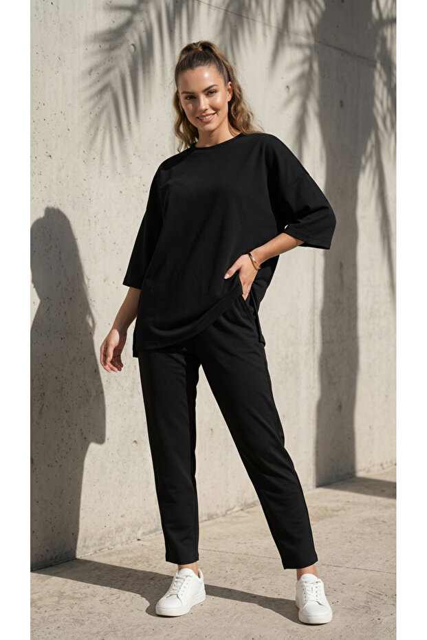 Women's oversized fit short sleeve basic modal two-piece set