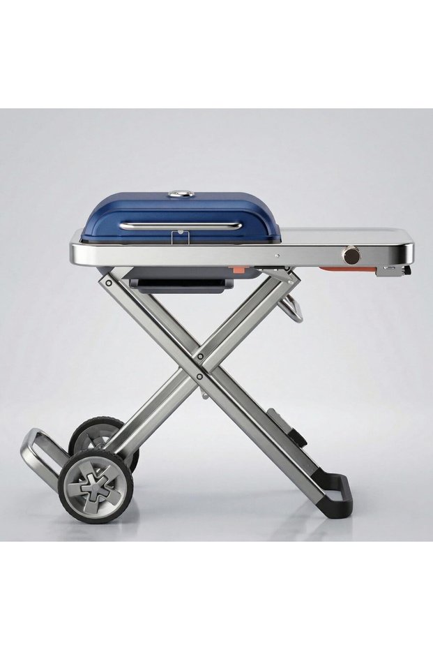 Portable BBQ Gas Grill with Foldable Stand & Wheels, Stainless Steel Charcoal Grill, Compact Outdoor Barbecue Cooker