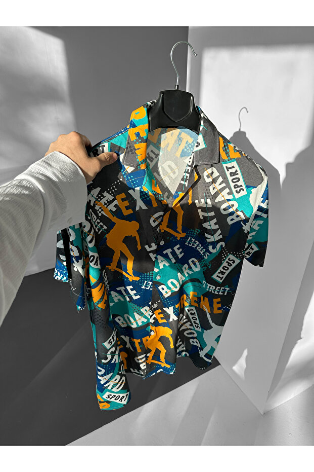 Urban Sport Patterned Cuban Collar Efil Efil Alaçatı Shirt