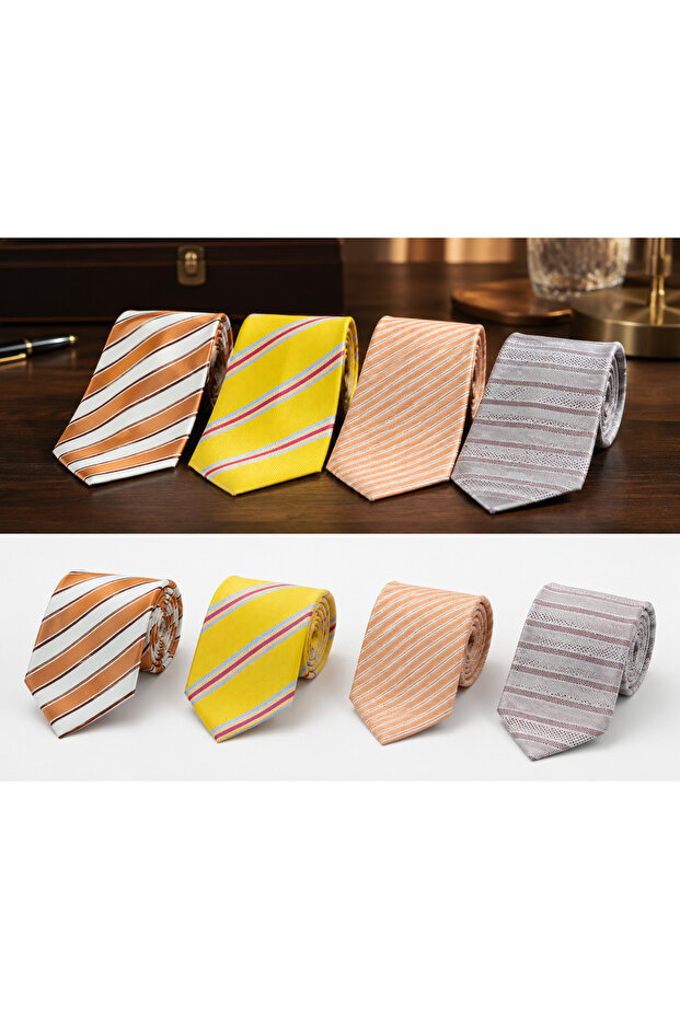 Premium Polyester Silk Feel Tie for Men – Luxury Office Necktie (4qty) Color and Design Are Subject to Availability and Will Be Sent Randomly.