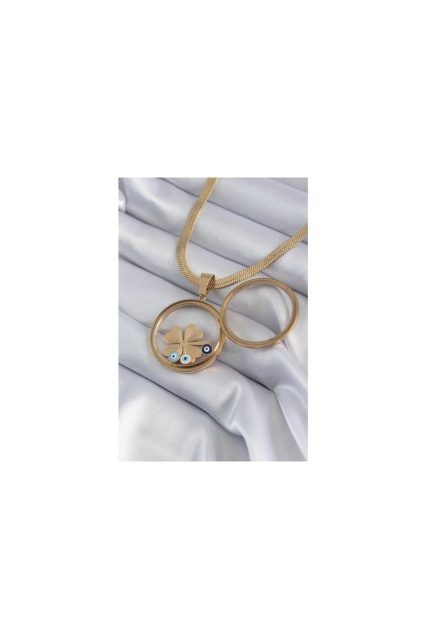 316L Steel Gold Color Italian Chain Openable Bell Clover Figure Model Women's Necklace