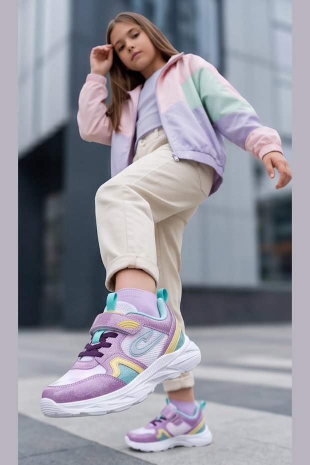 Lila Dream Sparkling Purple Velcro Lightweight and Flexible Sole Breathable Girls' Sports Shoes S