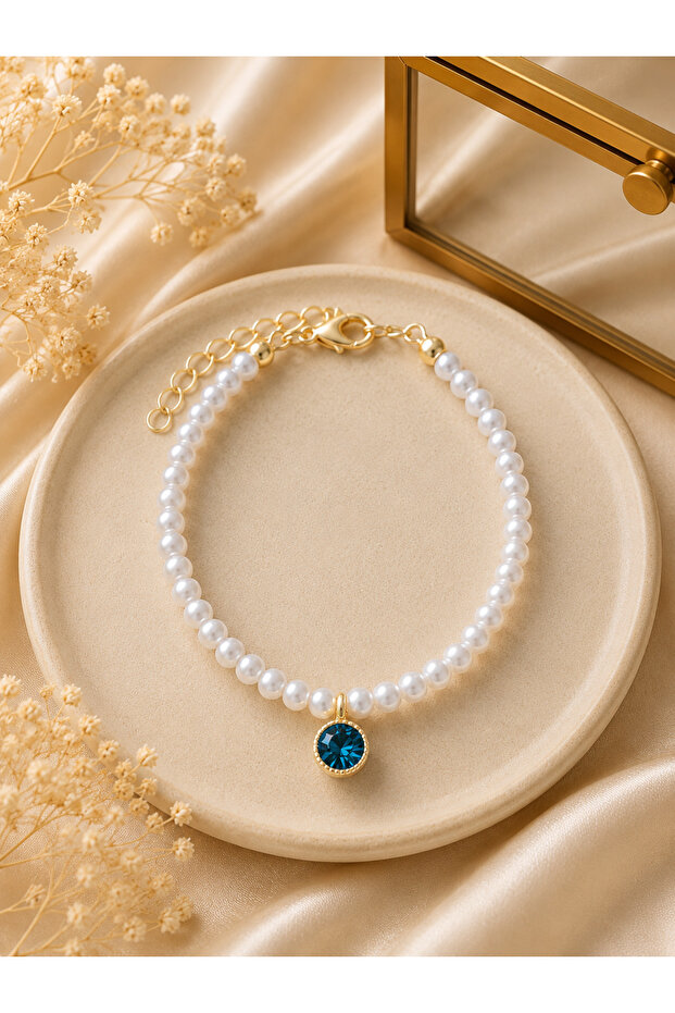 Blue Crystal Pearl Bracelet