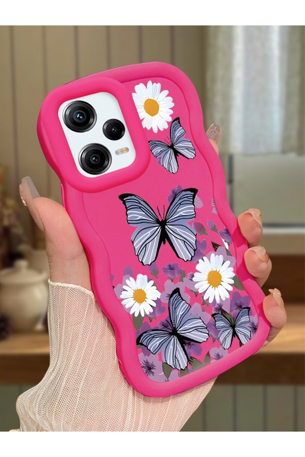 Redmi Note 12 Pro 5g Compatible Case with Camera Protector Red Silicone Couple Phone Case Butterfly Pattern