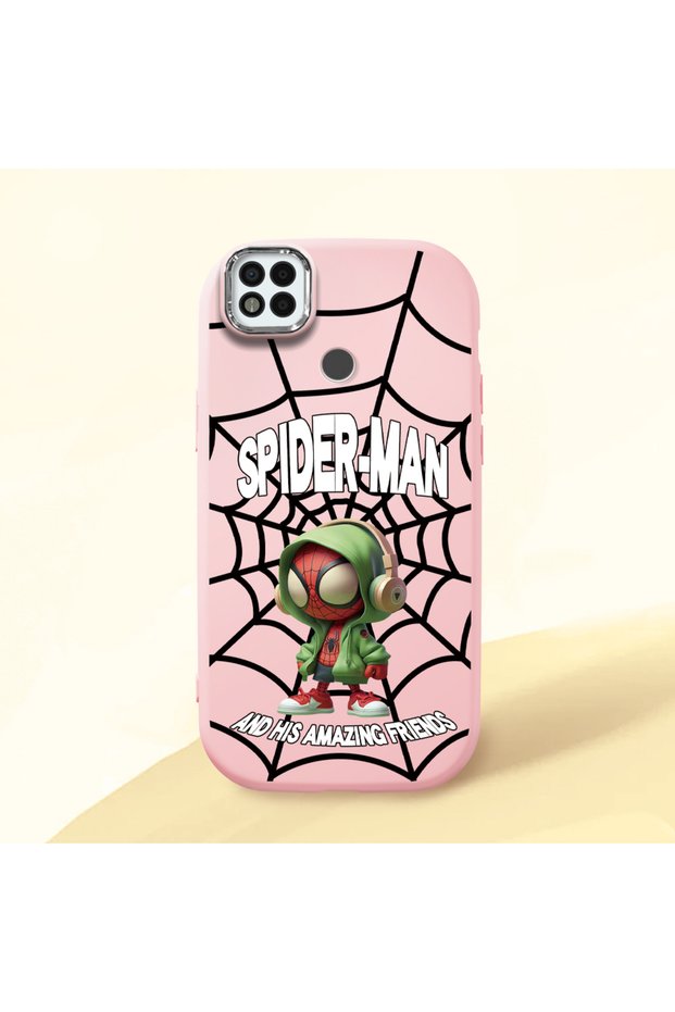 Poco C31 Compatible Case Camera Protector Pink Silicone Couple Phone Case Spiderman Patterned