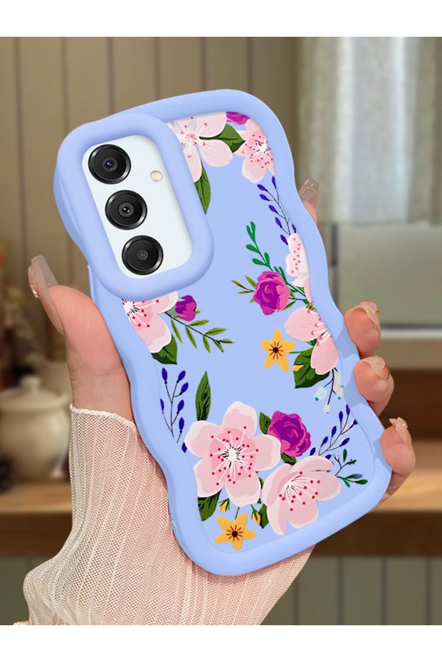 Samsung Galaxy A16 Compatible Case Camera Protector Blue Silicone Couple Phone Case Floral Pattern