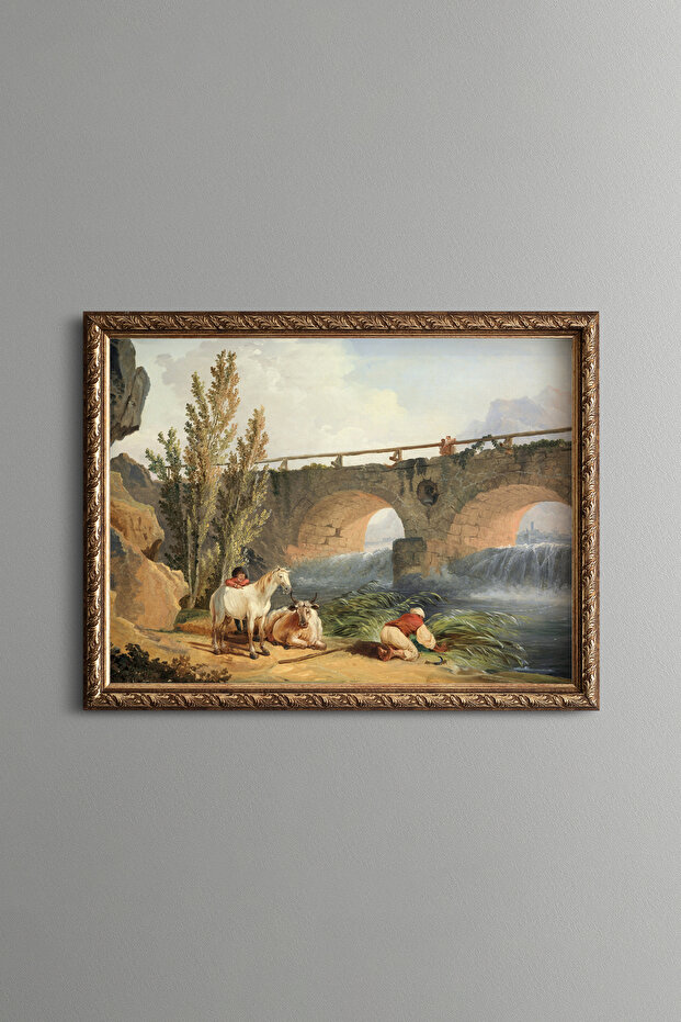 Bridge and River View - Vintage Patterned Frame - Slim Model