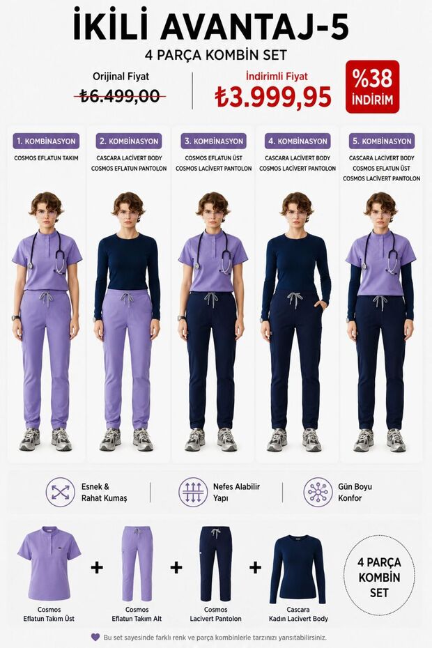 4 Pieces Scrubs Combo Set Magenta Navy Blue Medical Uniform Nurse Doctor Uniform