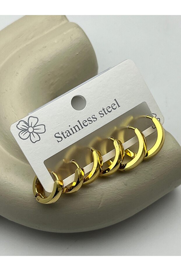 26Clk95 Gold Thick Hoop Steel Earring Set