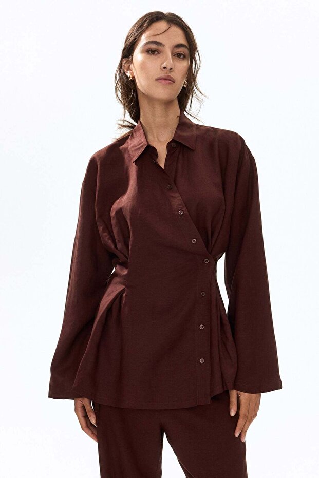Linen-blend wrap shirt