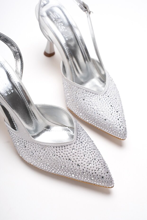 Pointed Toe Stone-Embellished Evening Dress Shoes with Open Back