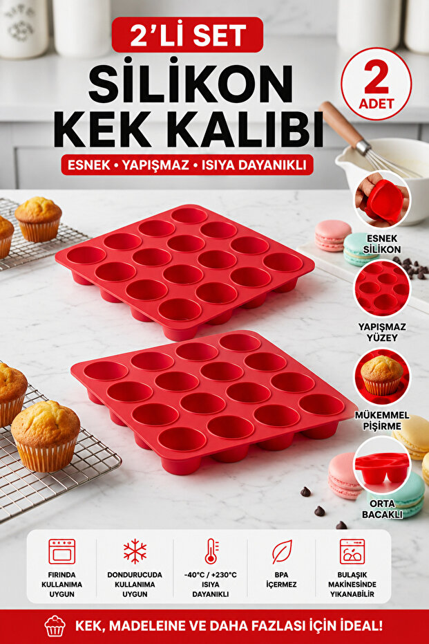 2 Pieces of 16-Cavity Silicone Macaron, Mini Cake, and Chocolate Mold - Fireproof Non-Stick Muffin Tray