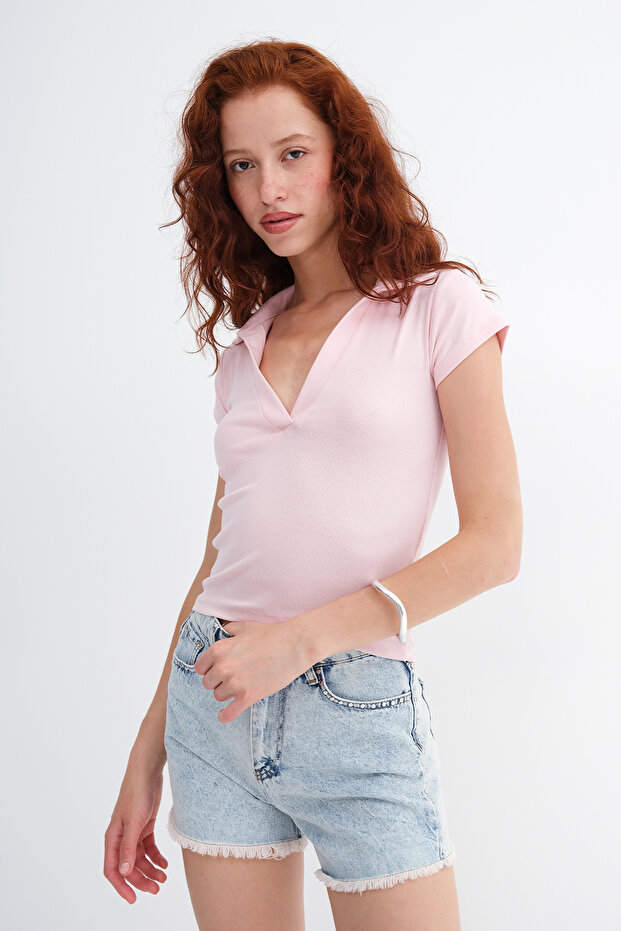 V-Neck Polo Collar Modal T-Shirt P19578